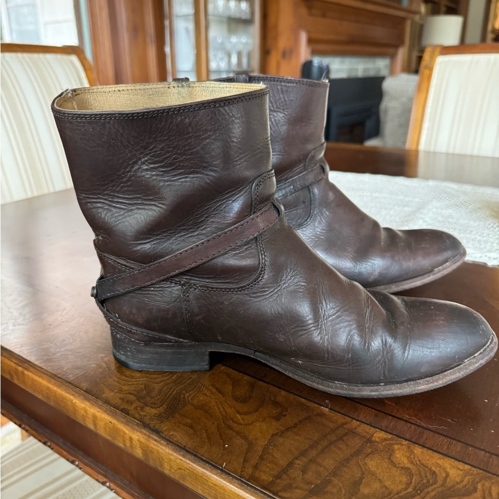 Frye Brown Ankle Boot: with cross cross detail on heel